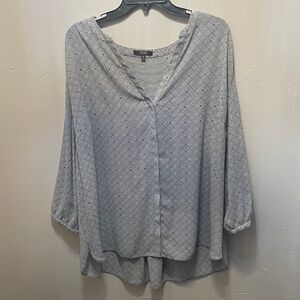 NYDJ Soft Blue Geometric Blouse